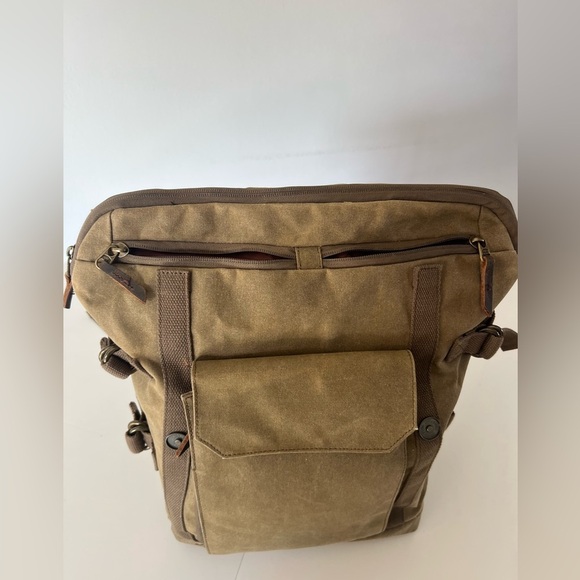 Waxed Canvas & Leather Khaki Color DSLR Camera Bag & Lens Lens Backpack - Picture 10 of 16